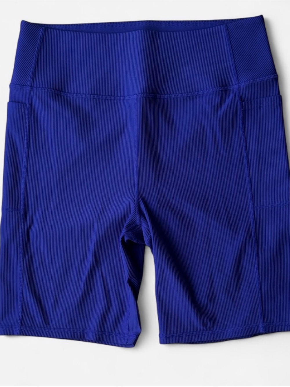 Skechers Ribbed High-Waist Bike Leggings-Shorts L, In Royal Blue, W/Side Pockets